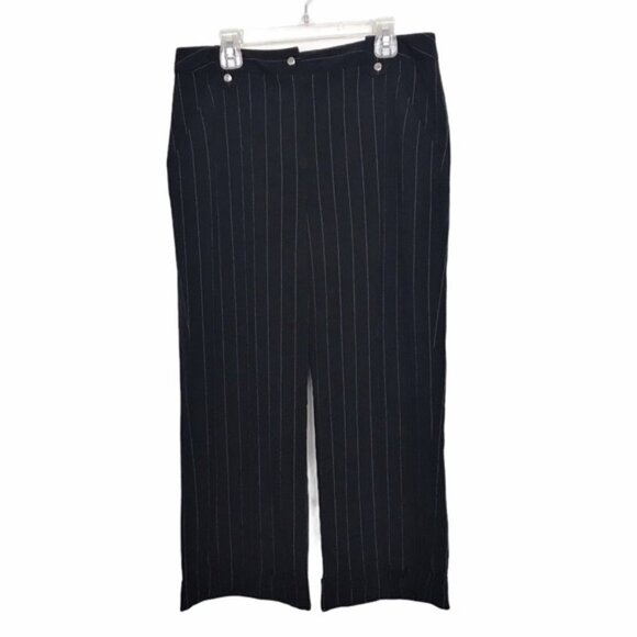 Larry Levine Black Pinstripe Wide Leg Crop Pants - Picture 1 of 8